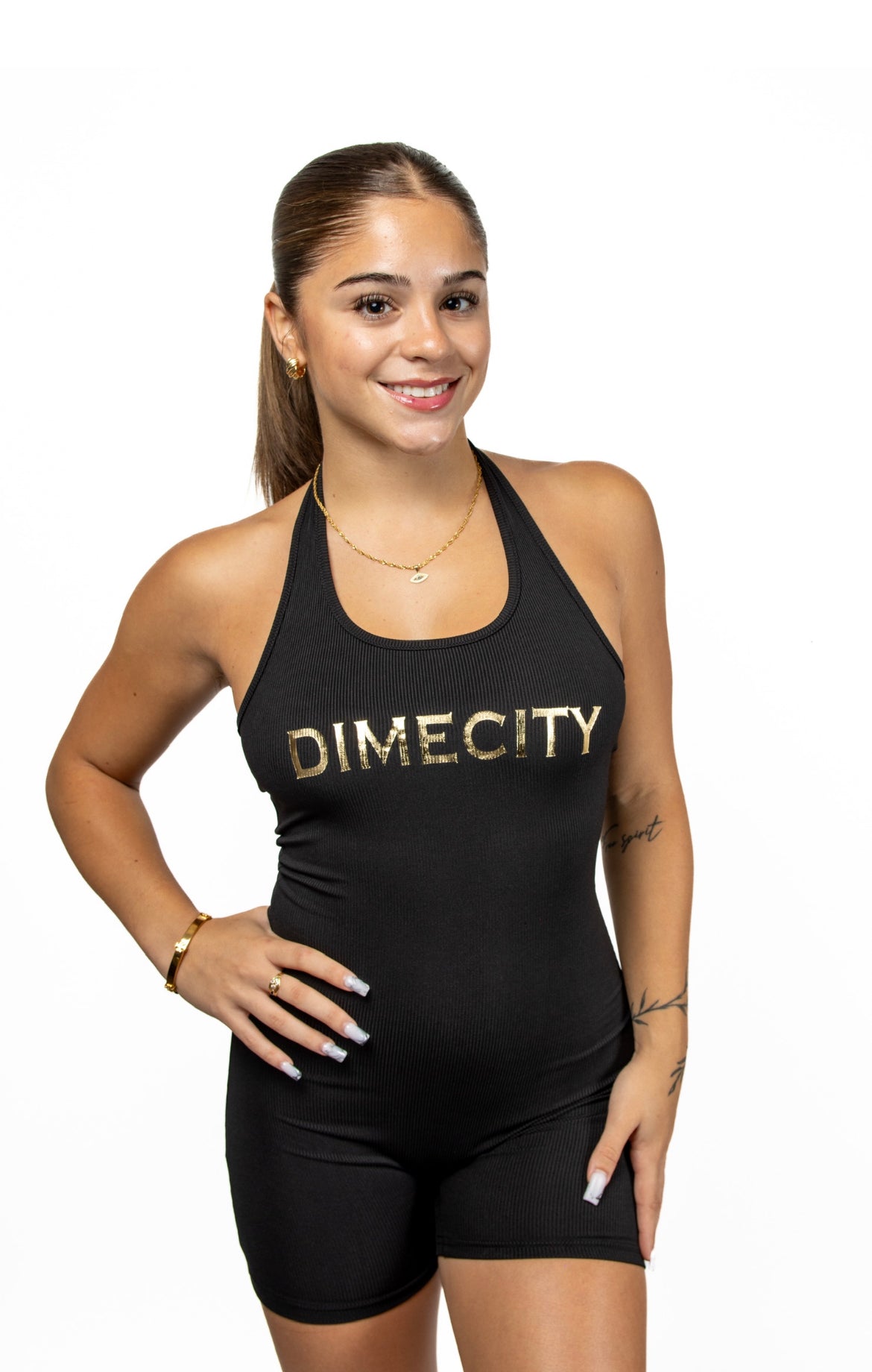 Dime City Romper (Gold Writing)