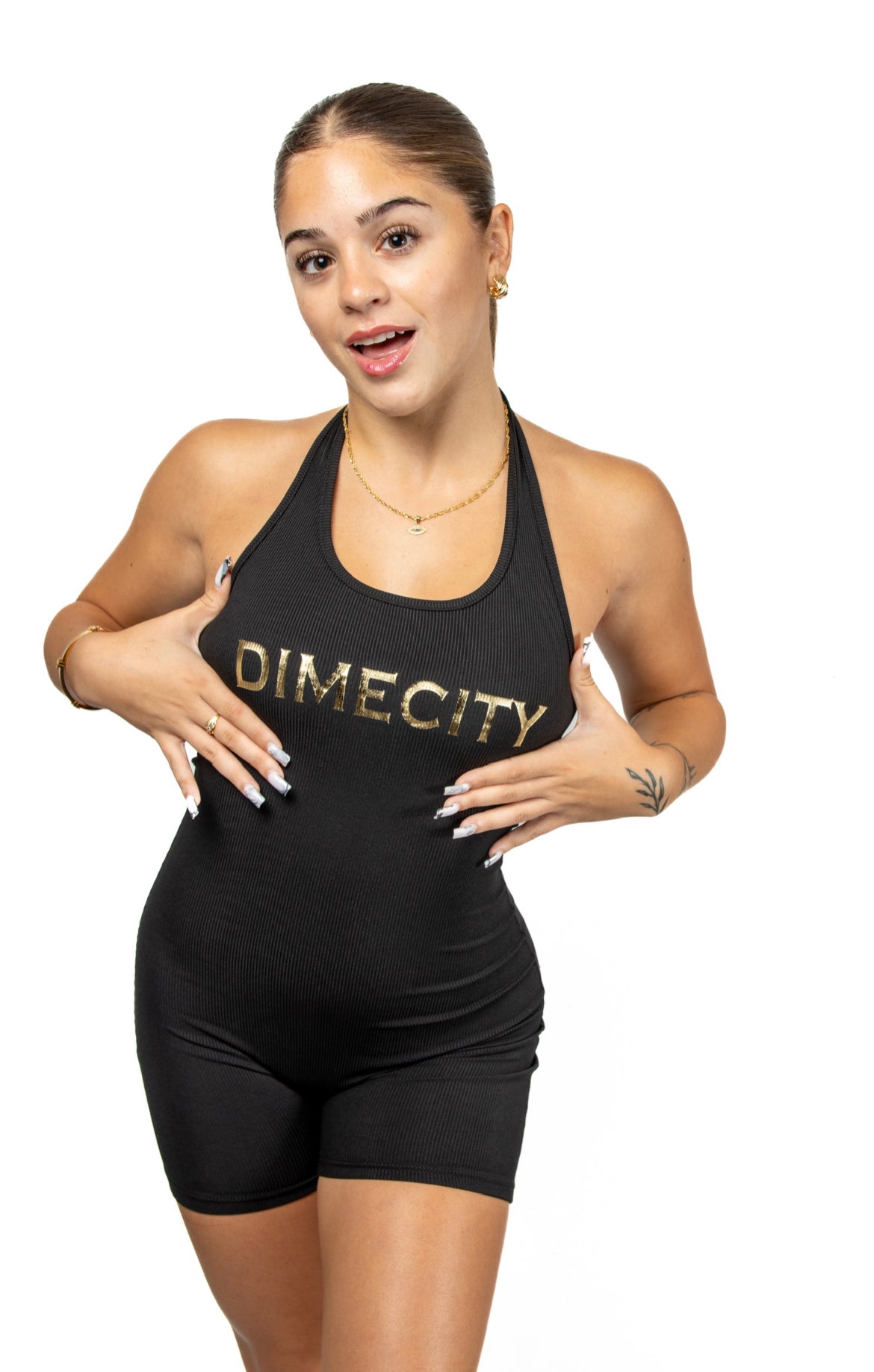 Dime City Women's Romper (Gold Writing)